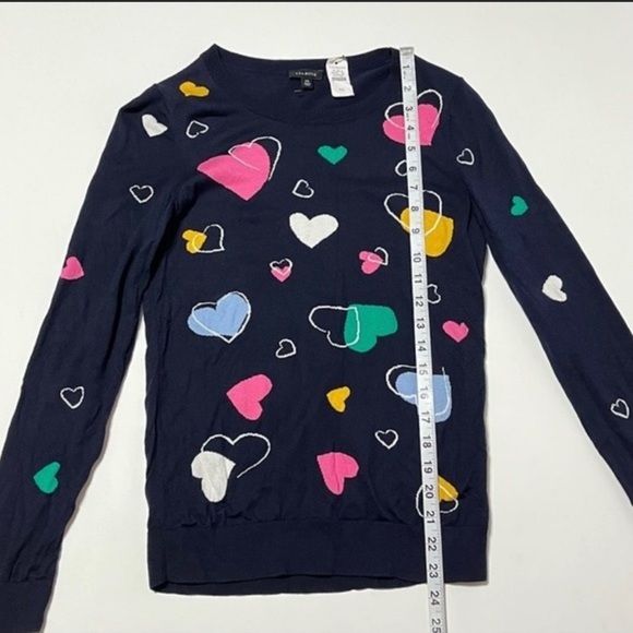 Talbots Navy Crewneck Pullover Tossed Hearts Long Sleeve Size XS - Picture 7 of 7